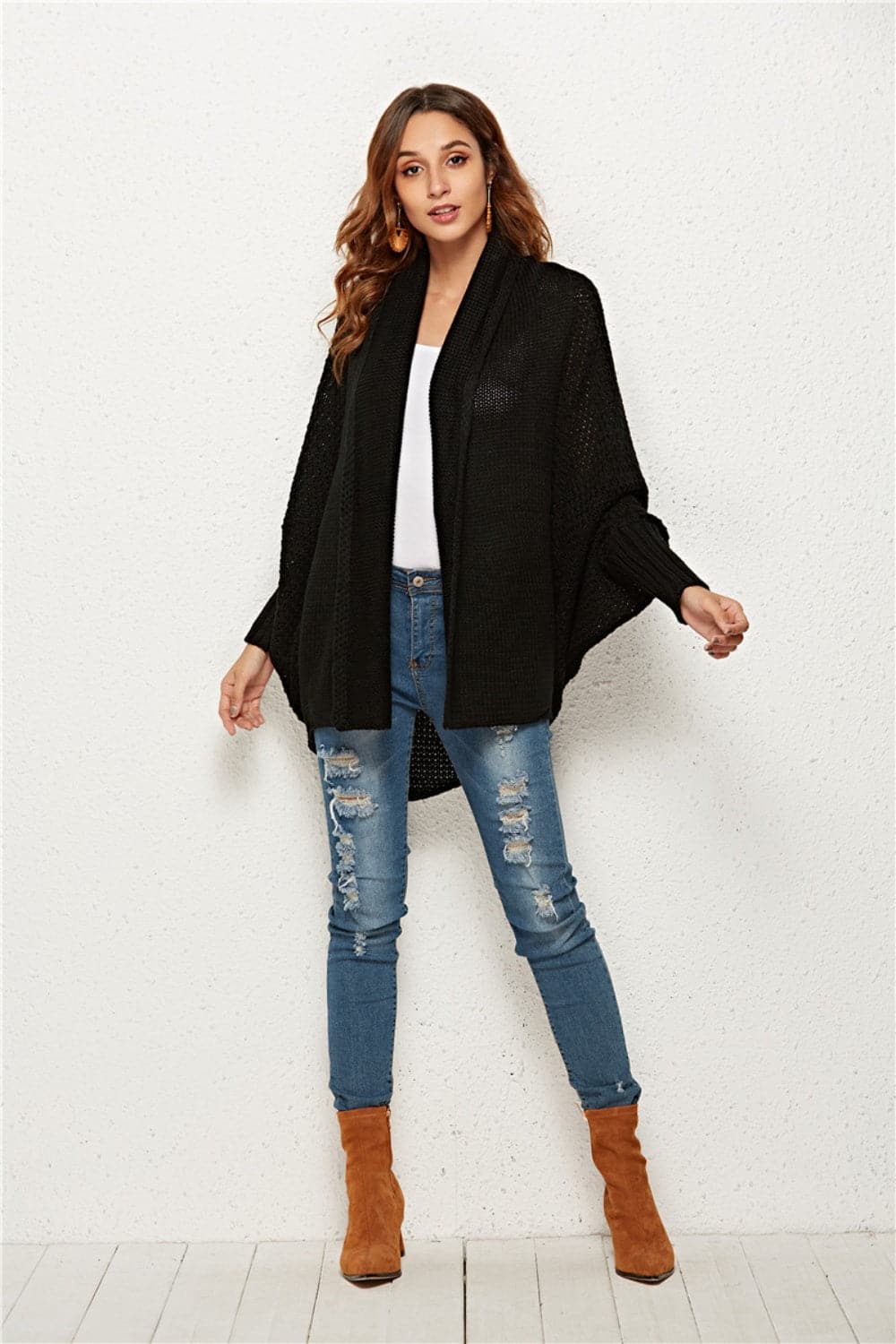 Open Front Batwing Sleeve Cardigan.