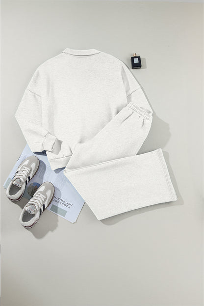 Light Grey Drop Shoulder Zip Jacket Drawstring Pants Set