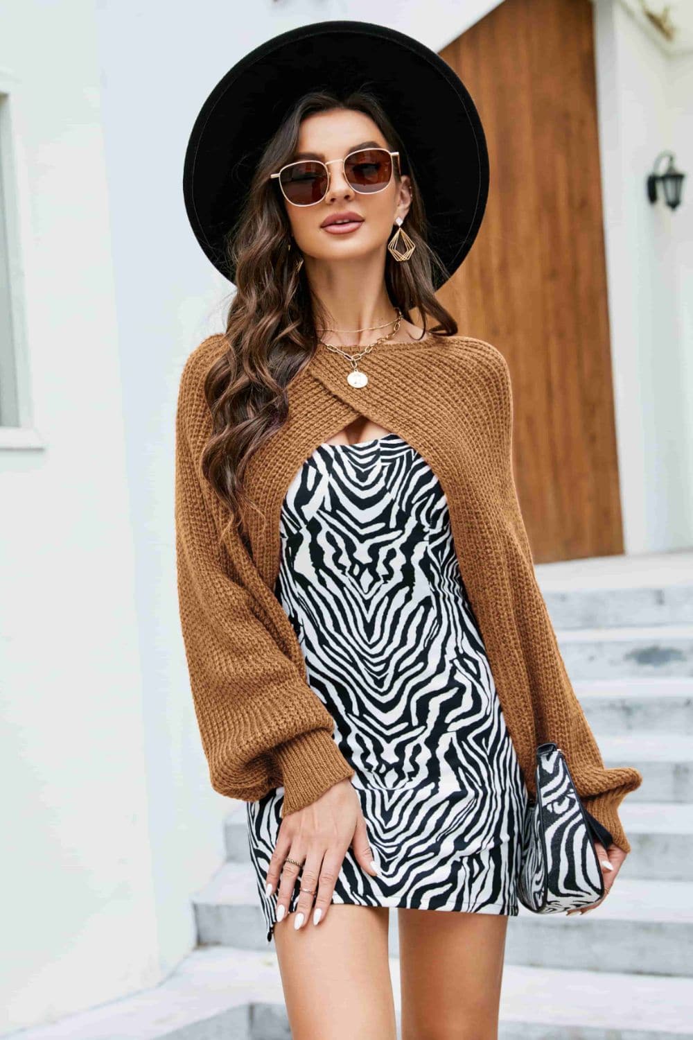 Rib-Knit Cropped Poncho.