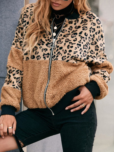 Leopard Zip Up Plush Jacket.