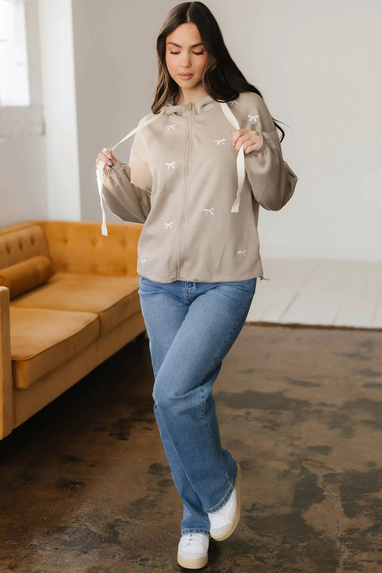 Dear-Lover Khaki Hoodie Women's Casual Streetwear Jacket Zip-Up Bow Detail Comfortable Dear-Lover Dropshipping