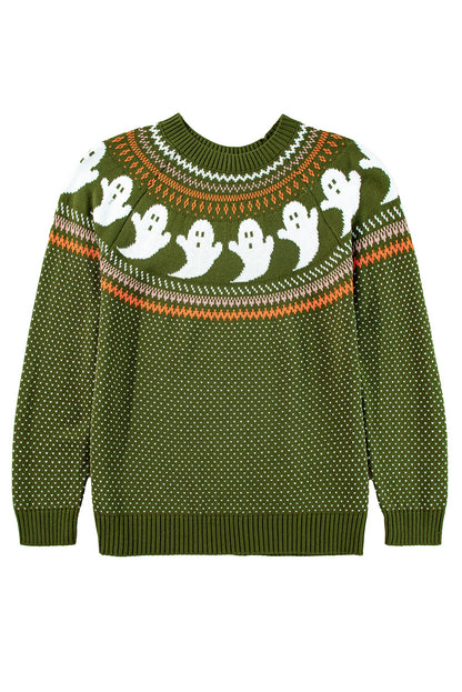 Jungle Green Spooky Ghost Drop Shoulder Sweater