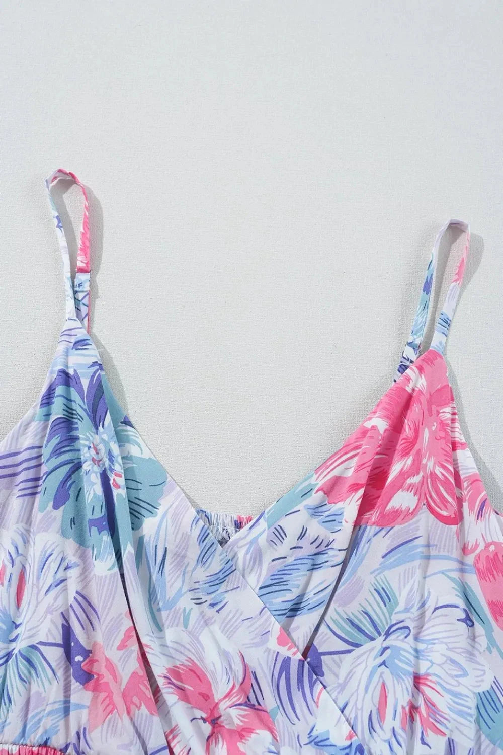 Floral Spaghetti Strap Surplice Neck Shirred Waist Mini Dress Simply Love