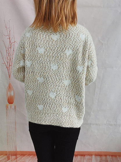 Heart Heathered Turtleneck Drop Shoulder Sweater.