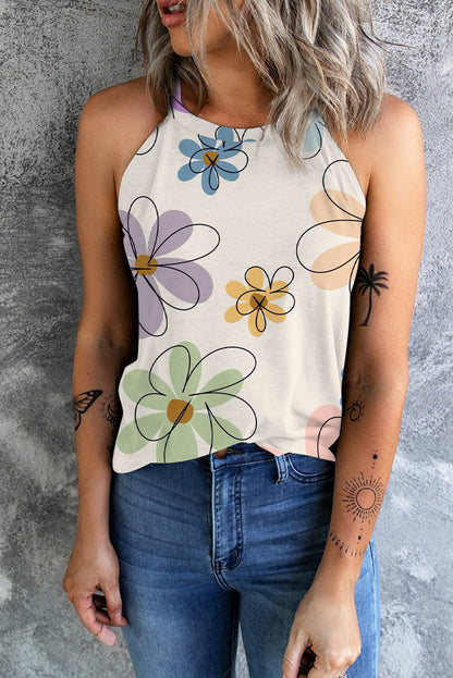 Charming beige floral tank top for effortless style