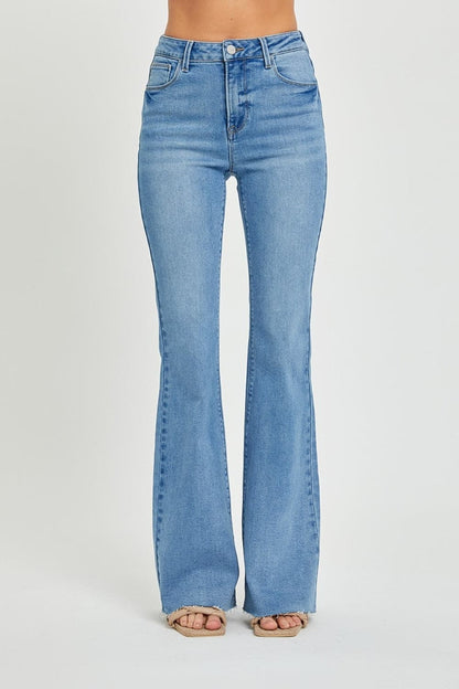 RISEN Full Size High Rise Raw Cut Hem Bootcut Jeans.