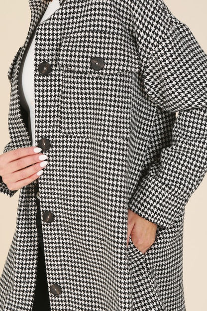 Houndstooth long shirt jacket