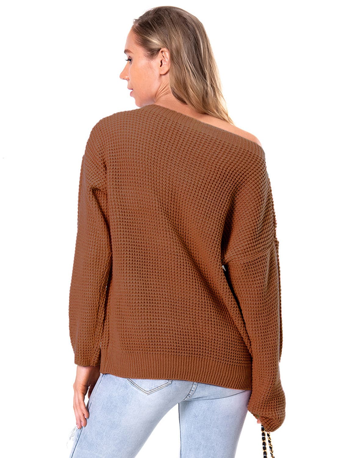 Boat Neck Drop Shoulder Long Sleeve Sweater.