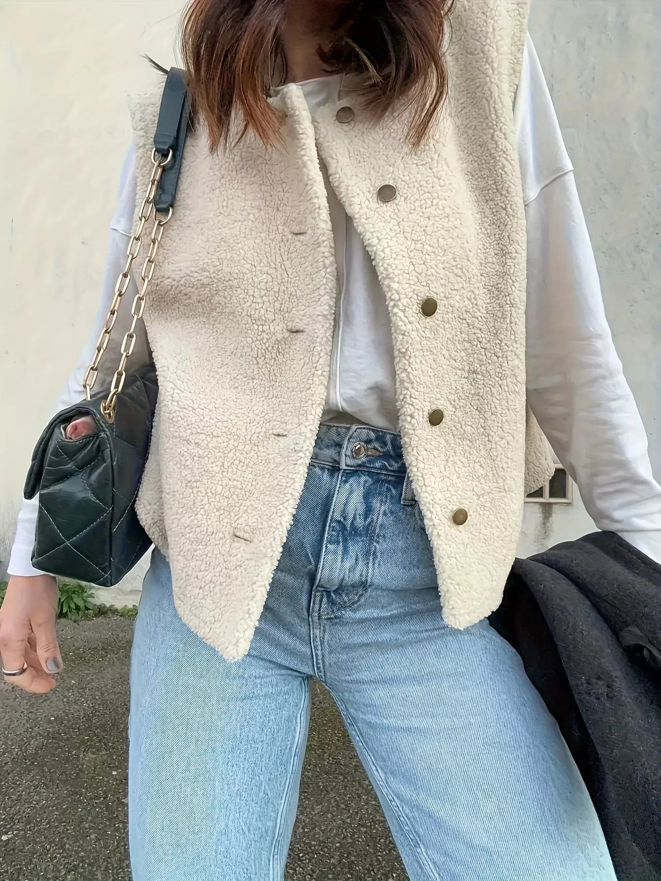 Button-Down Sherpa Vest Coat Simply Love