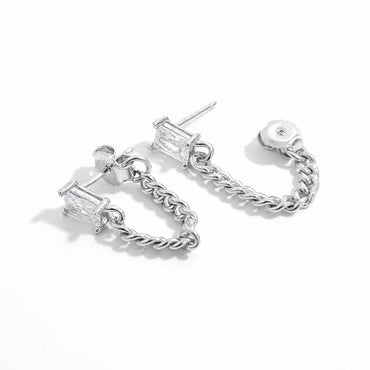 925 Sterling Silver Zircon Chain Earrings.