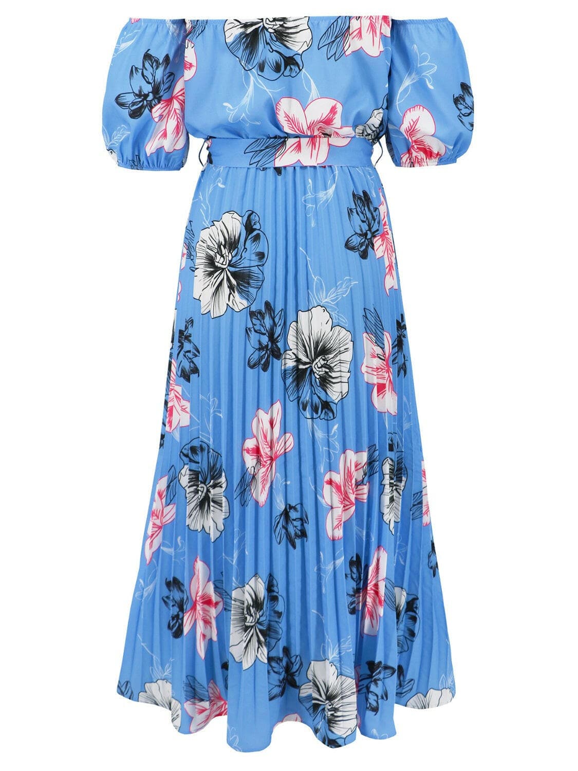 Pleated Floral Off-Shoulder Short Sleeve Midi DressPleated Floral Off-Shoulder Short Sleeve Midi Dress
 Step into elegance with our Pleated Floral Off-Shoulder Short Sleeve Midi Dress. Embrace sophistication effortleLove Salve -Shoulder Short Sleeve Midi Dressjust arrived