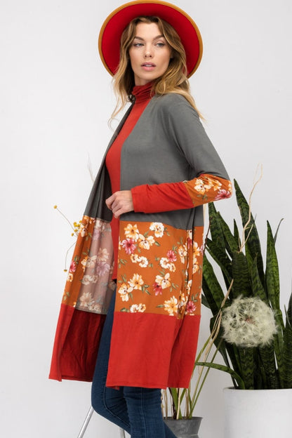 Celeste floral print color block cardigan for all-day comfort