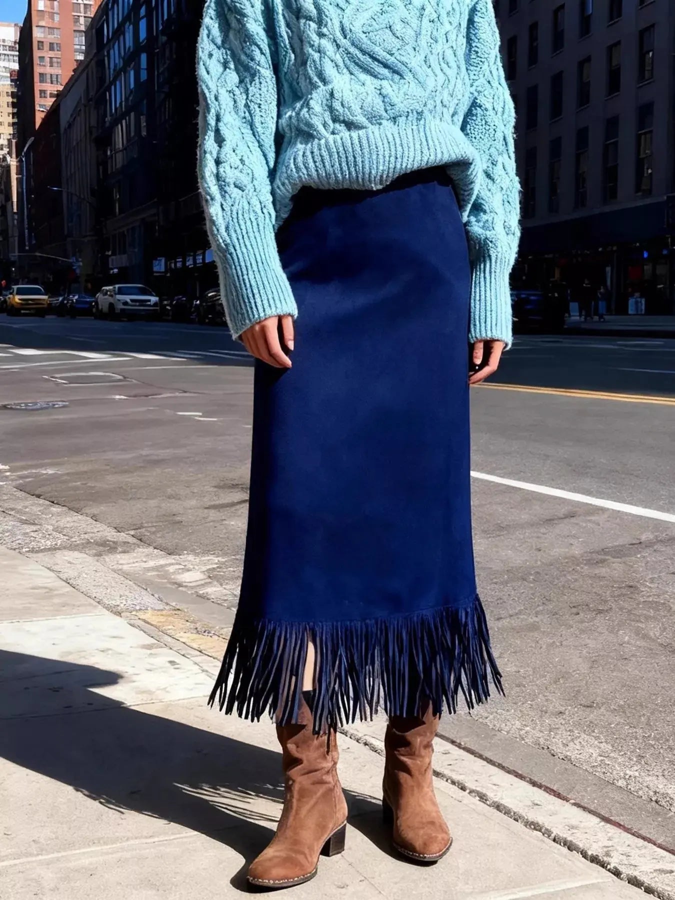 Suede Fringe Midi Skirt Simply Love