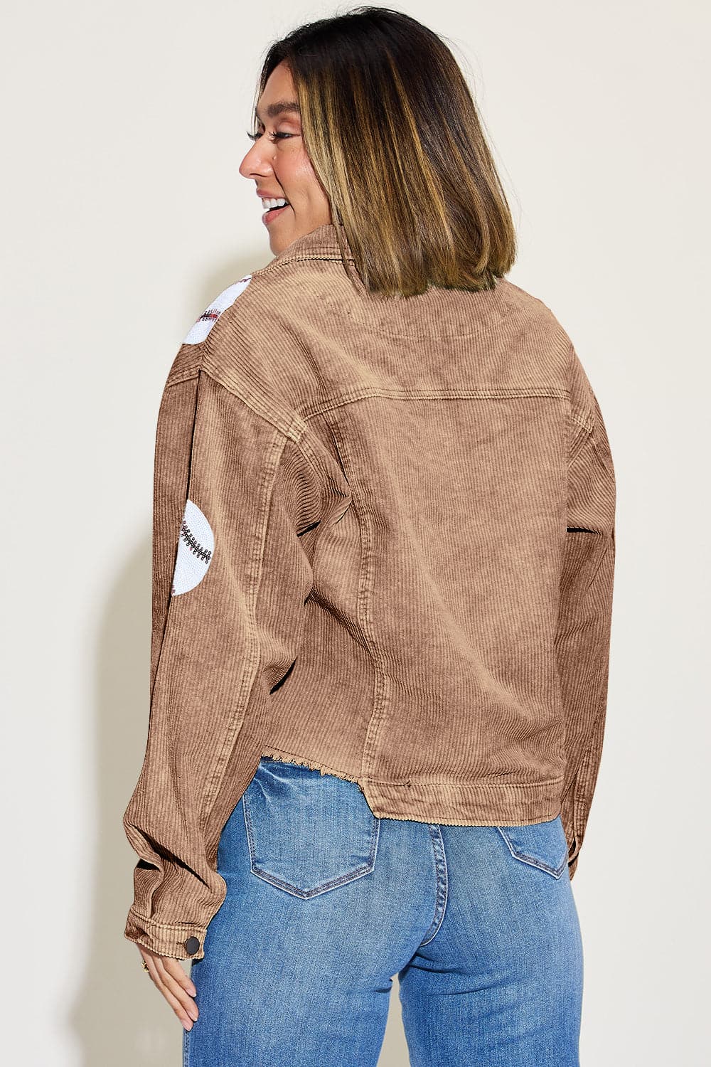 Ball Sequin Dropped Shoulder Raw Hem Jacket.