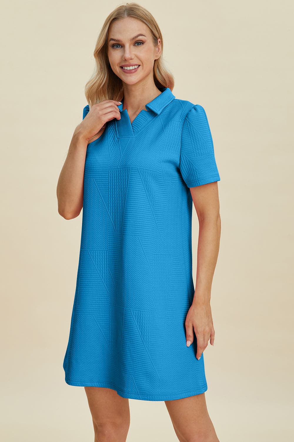 Double Take Full Size Texture Short Sleeve Dress.