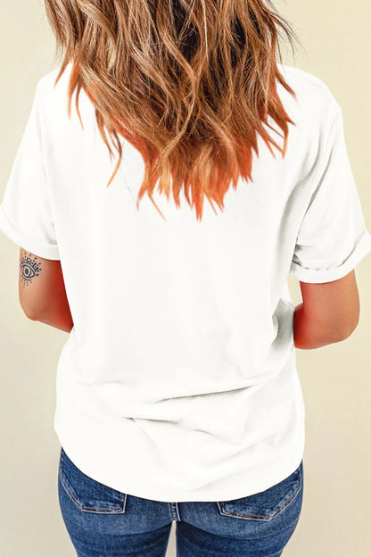 Sequin Flag Bow Pattern Crew Neck Patriotic Tee