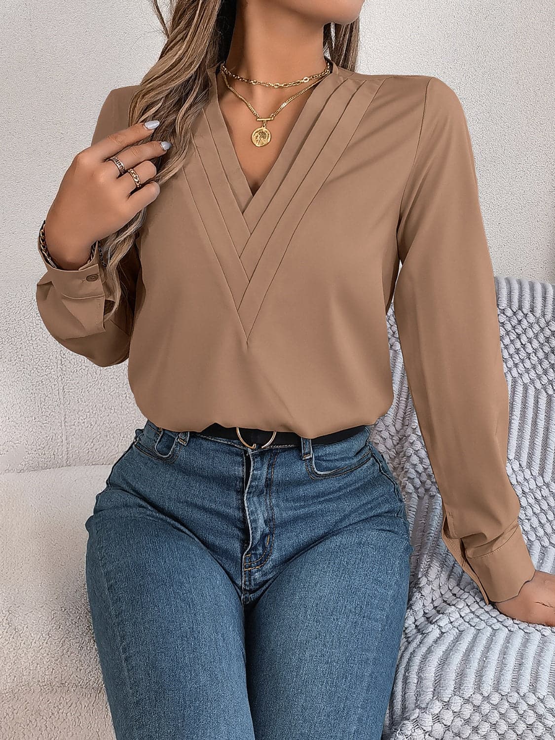 V-Neck Long Sleeve Blouse.