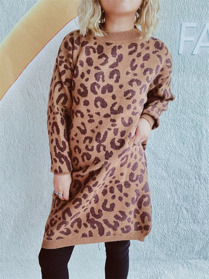 Leopard Round Neck Long Sleeve Sweater