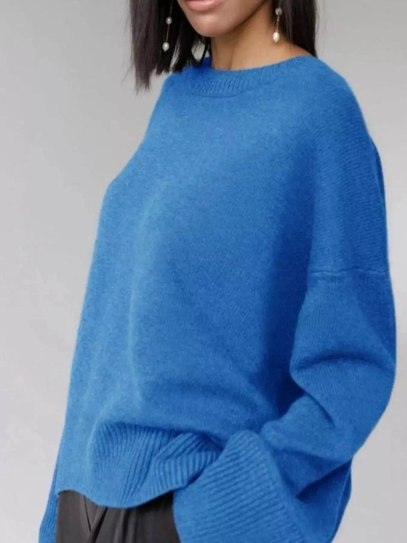 Ribbed Hem Round Neck Sweater Simply Love