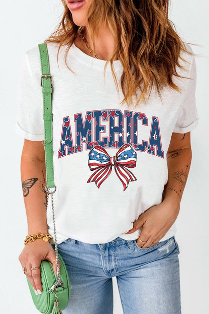 AMERICA Round Neck Short Sleeve T-Shirt.