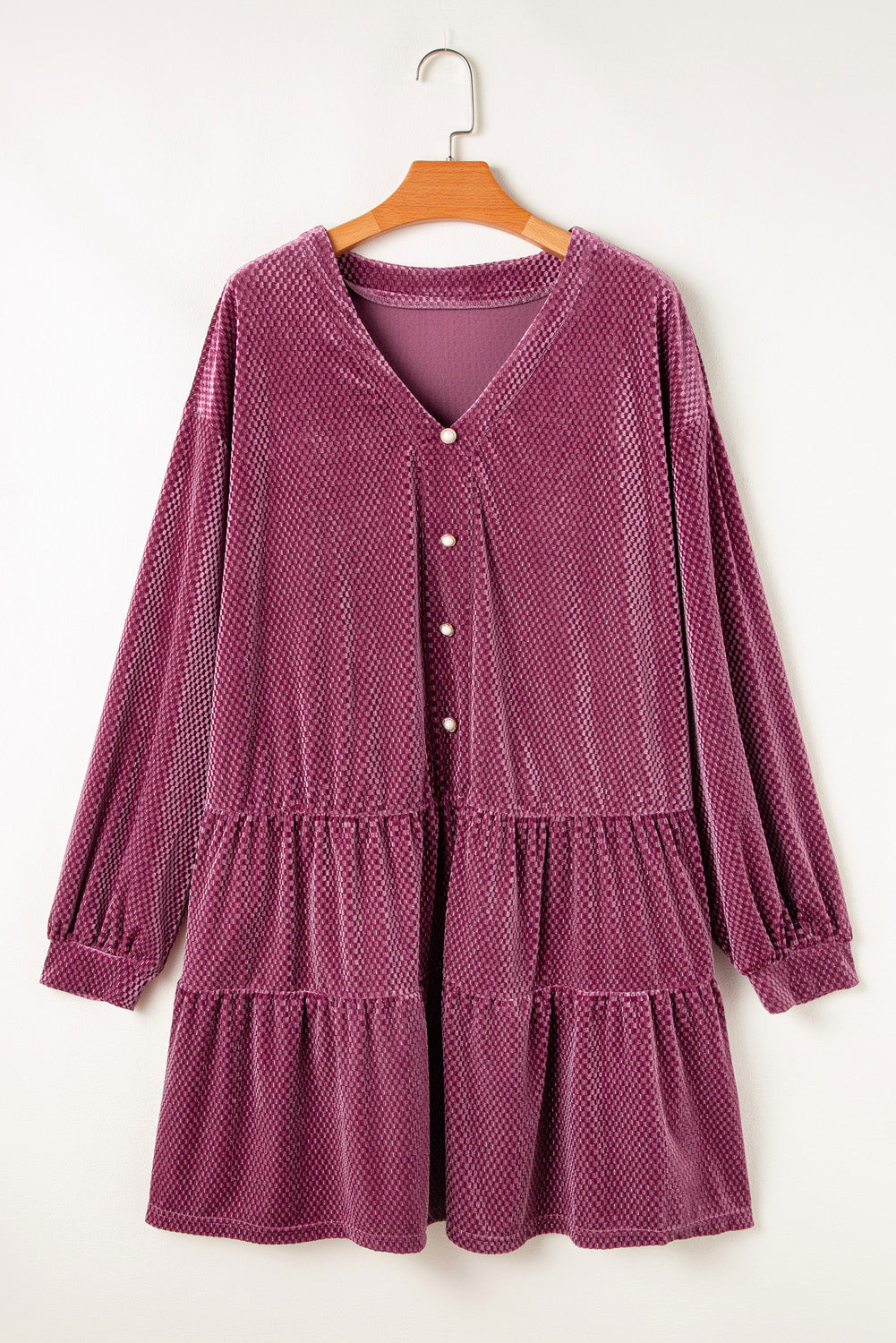 Meadow mauve plus size textured velvet button-up tiered dress