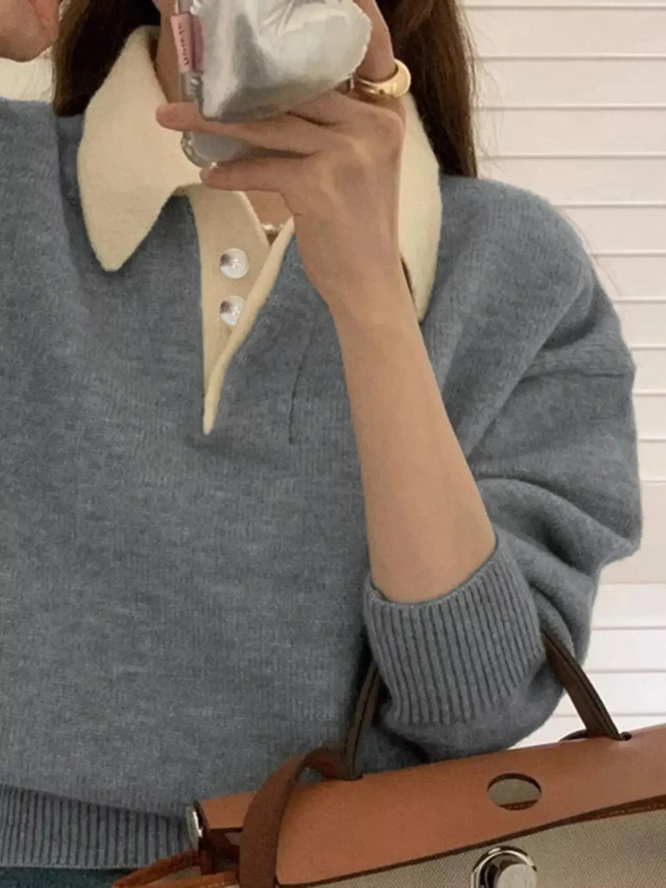 Polo Collar Dropped Shoulder Sweater Simply Love