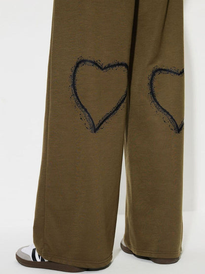 Heart Elastic Waist Wide Leg Pants.