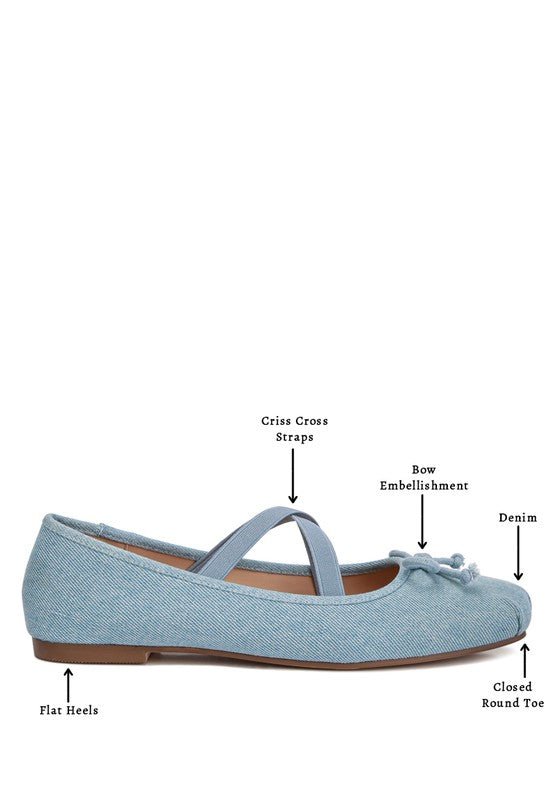 Stylish denim criss-cross ballet flats