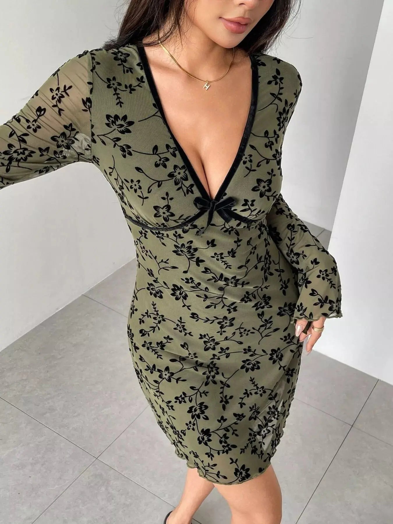 Floral Print Flare Sleeve Mini Dress Simply Love