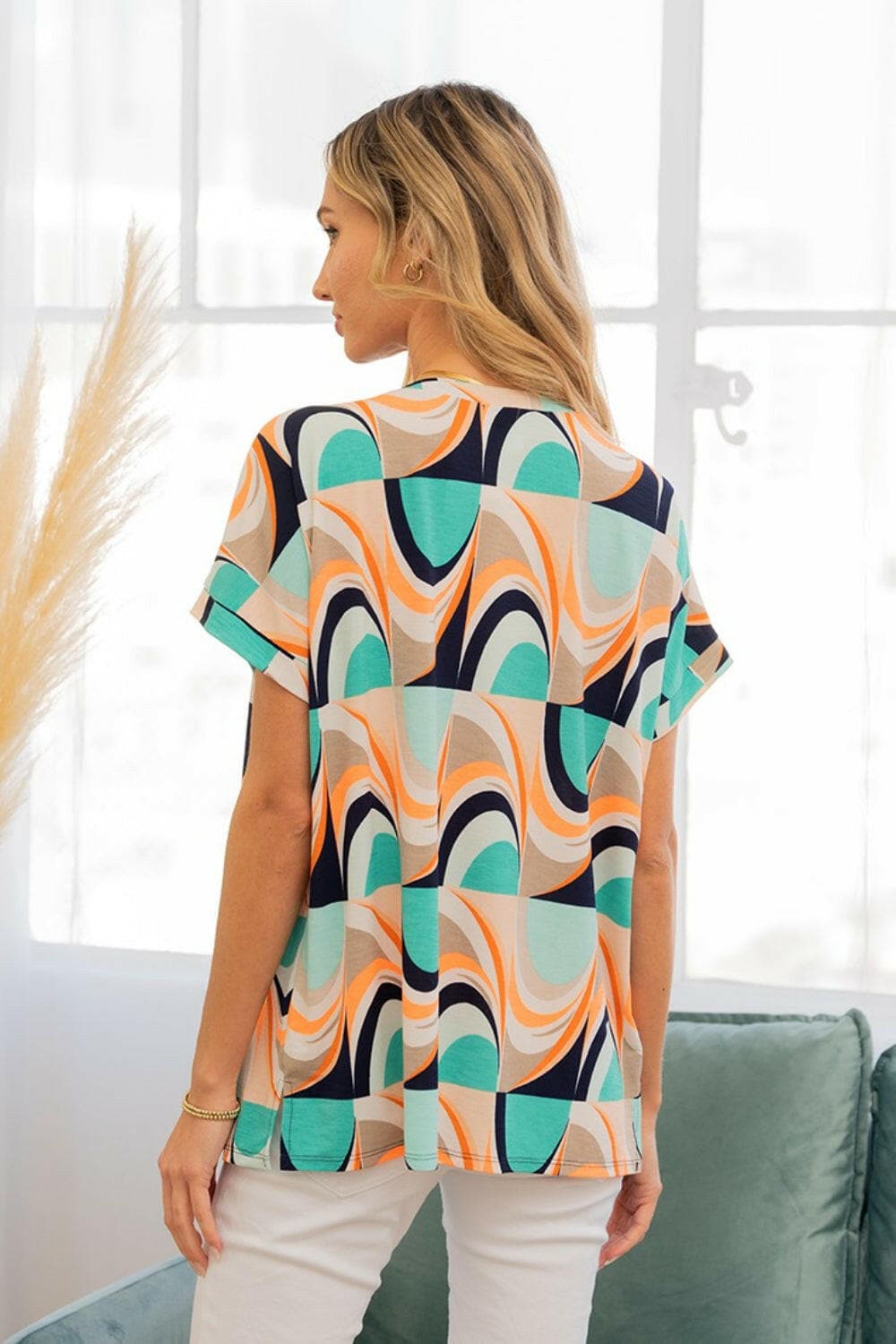 Sew In Love Wrinkle-Free Geometric Short Sleeve Shirt.