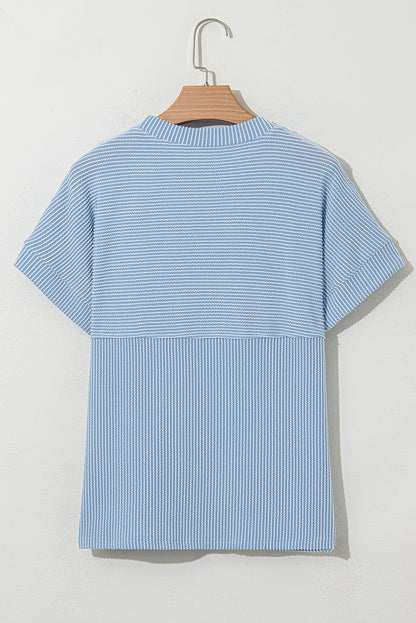 Myosotis Plain Corded Knit Mock Neck T Shirt for Women