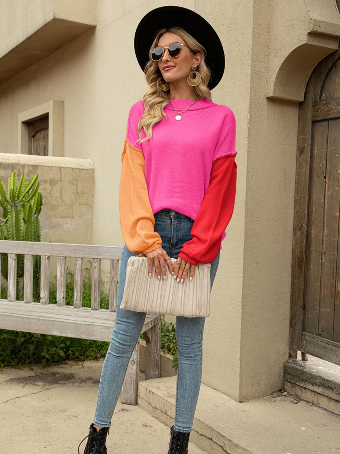 Color Block Dropped Shoulder Sweater.