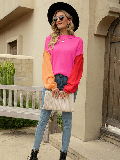 Color Block Dropped Shoulder Sweater.