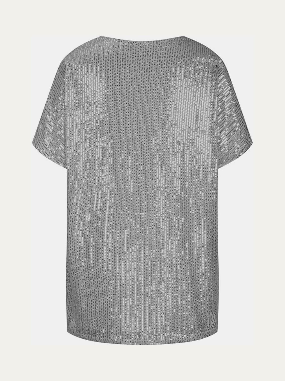 Full Size Sequin V-Neck Short Sleeve Top.