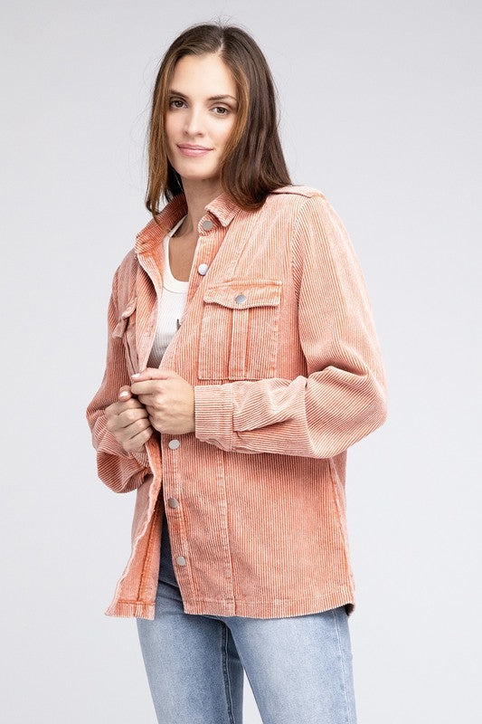 Corduroy Button-Up Jacket for Women