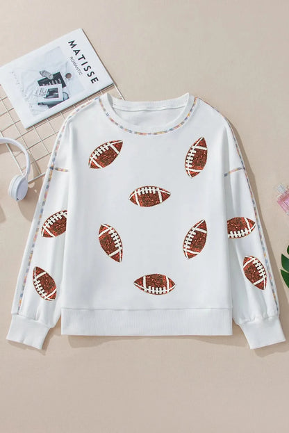 Sequin-embellished football sweatshirt with long sleeves