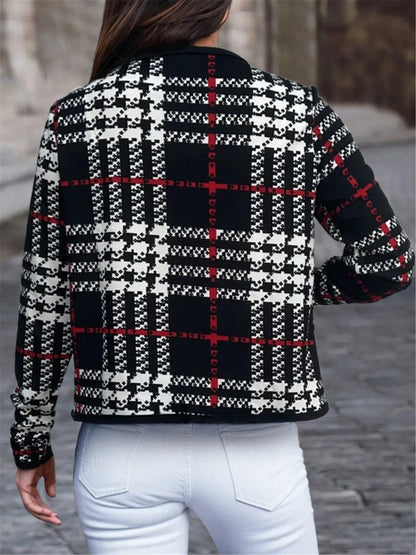 Plaid Open Front Long Sleeve Jacket.