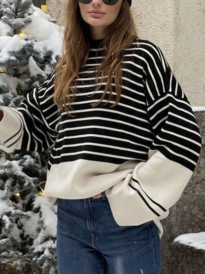 Chic striped mock neck sweater