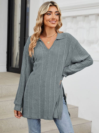 Sheer slit long sleeve t-shirt