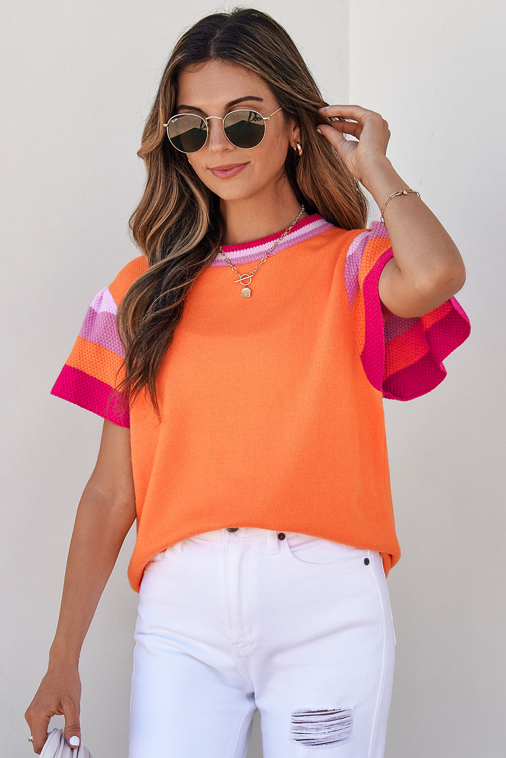 Carrot color block knitted top