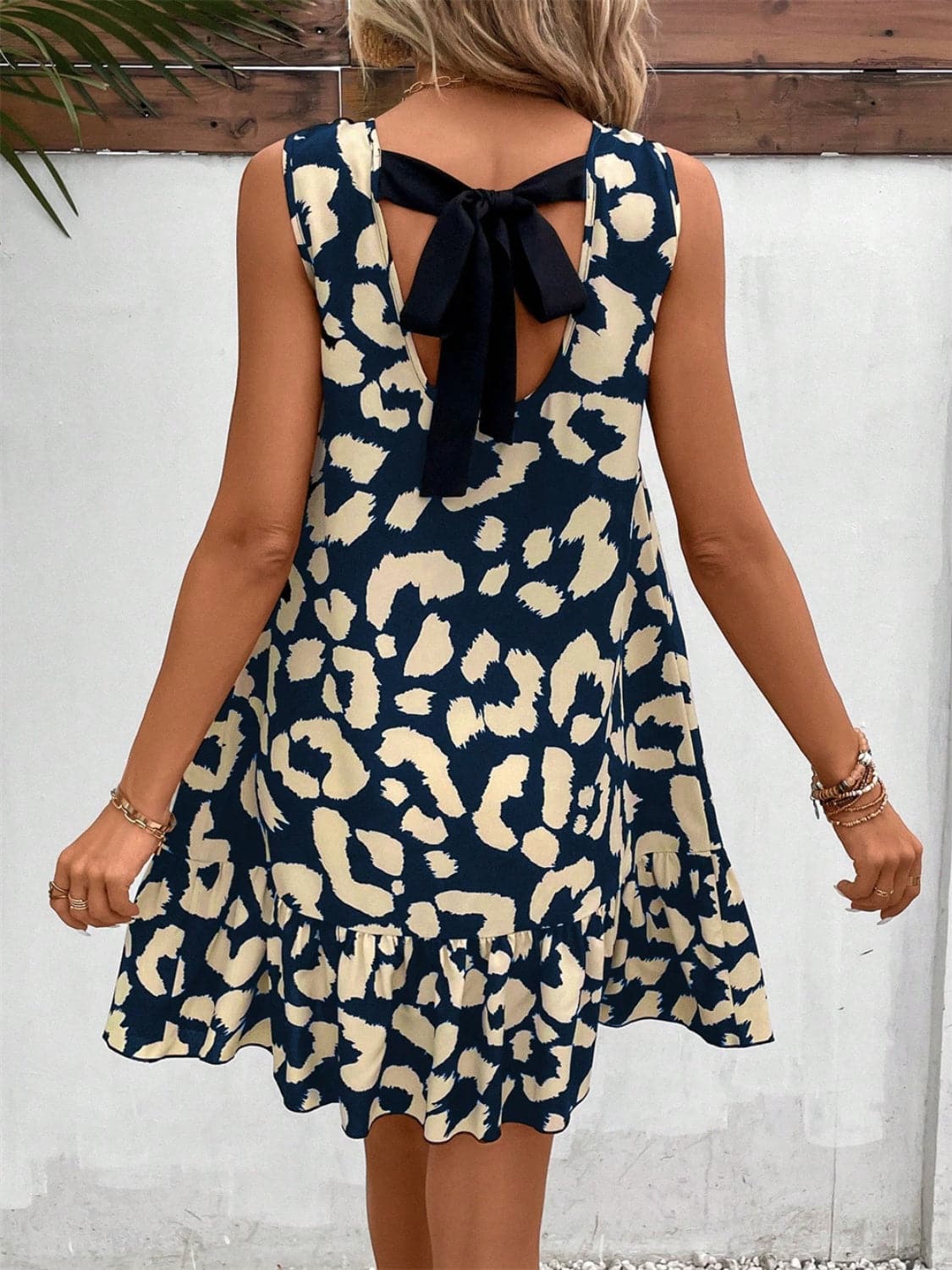 Tied Leopard Round Neck Tank Dress.