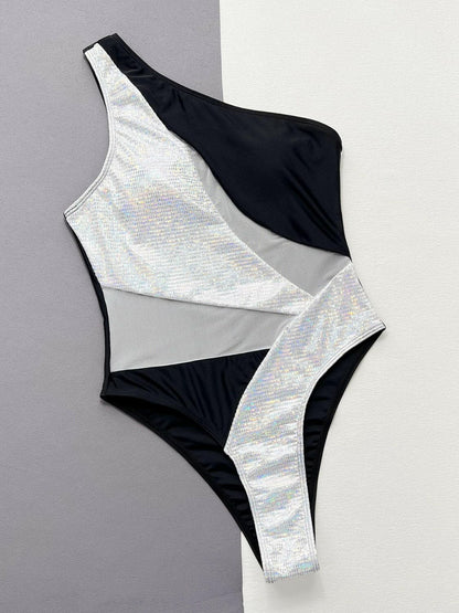 Contrast Panel One-Piece Swimsuit.