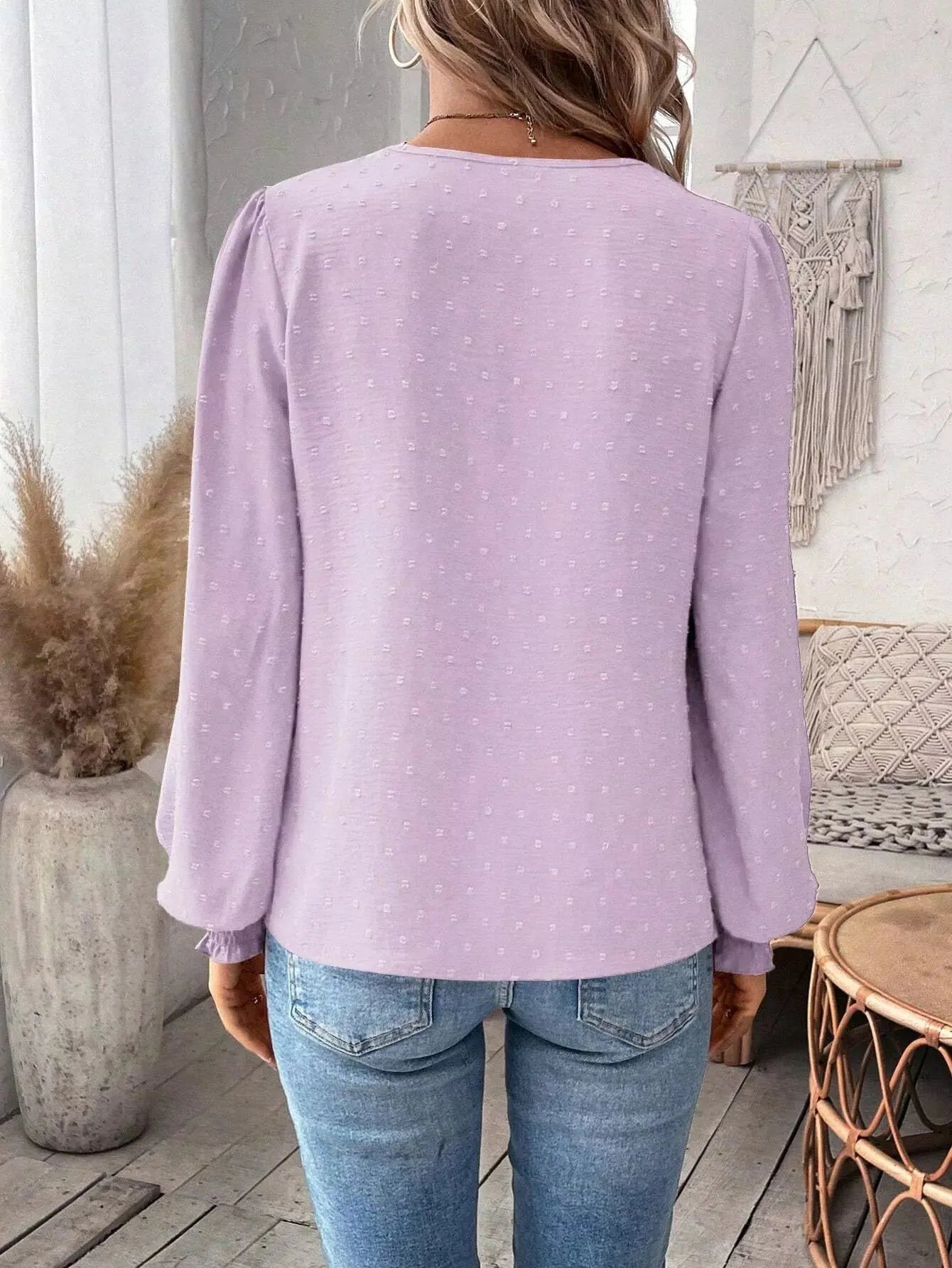 Lace Trim Long Sleeve Blouse Simply Love