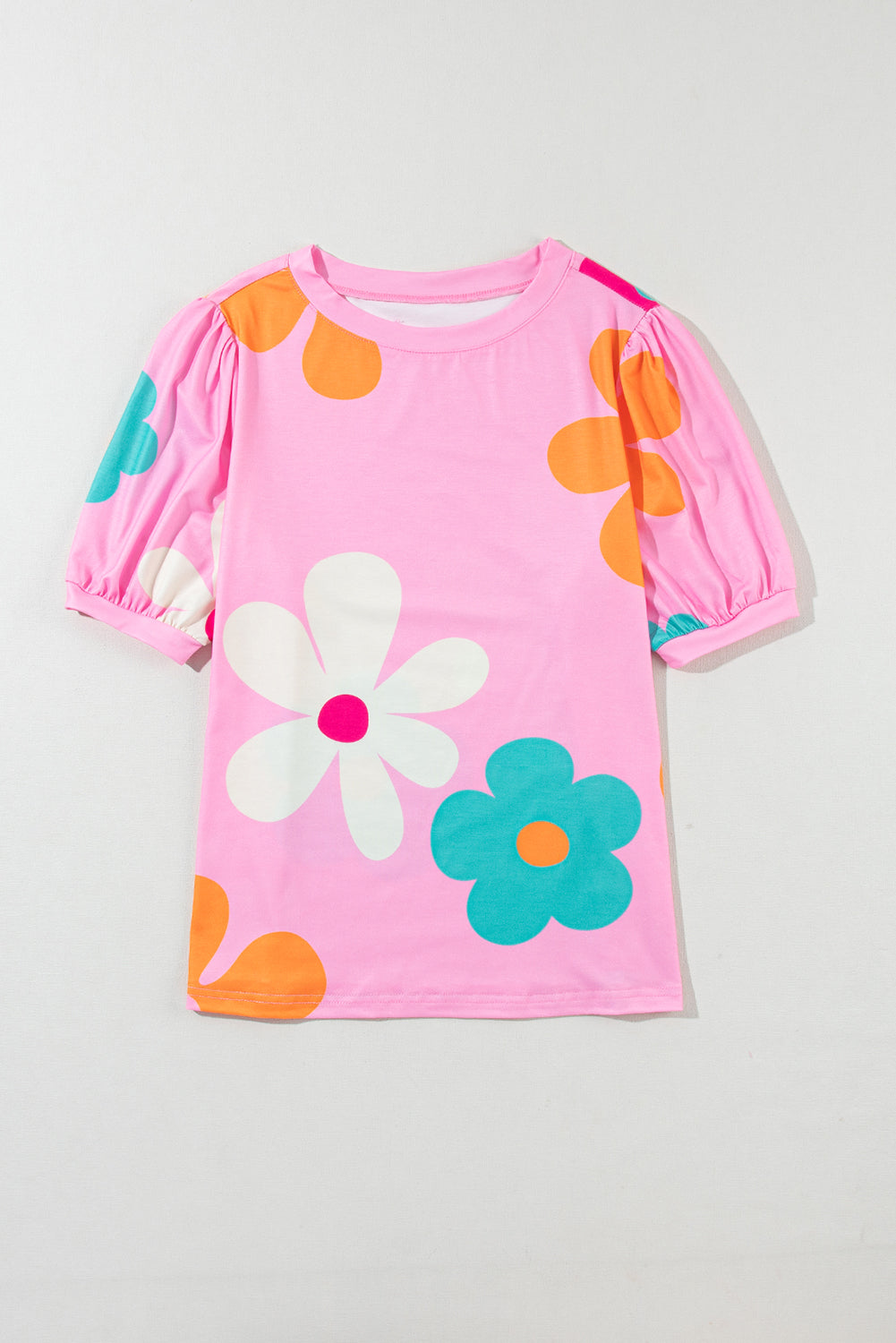 Charming floral bubble sleeve tee in pink