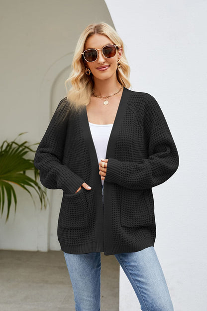 Open Front Long Sleeve Cardigan with Pockets.