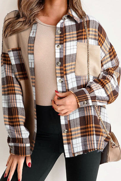 Checkered Long Sleeve Shacket with Pockets