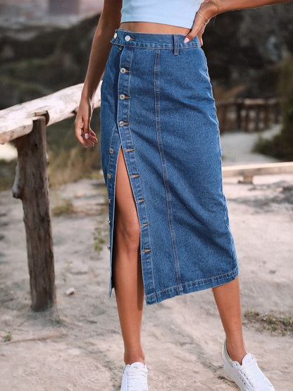 Button Down Denim Skirt.