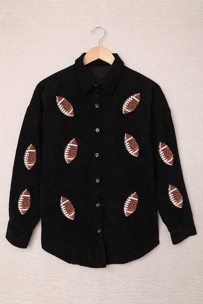 Sequin Football Button Up Long Sleeve Jacket.