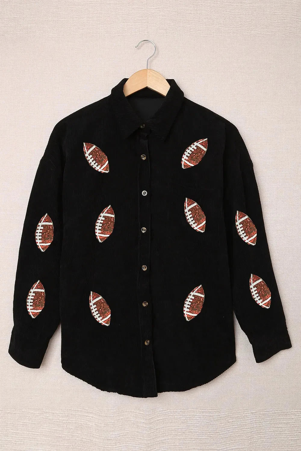 Sequin Football Button Up Long Sleeve Jacket Coco’s Tee Boutique