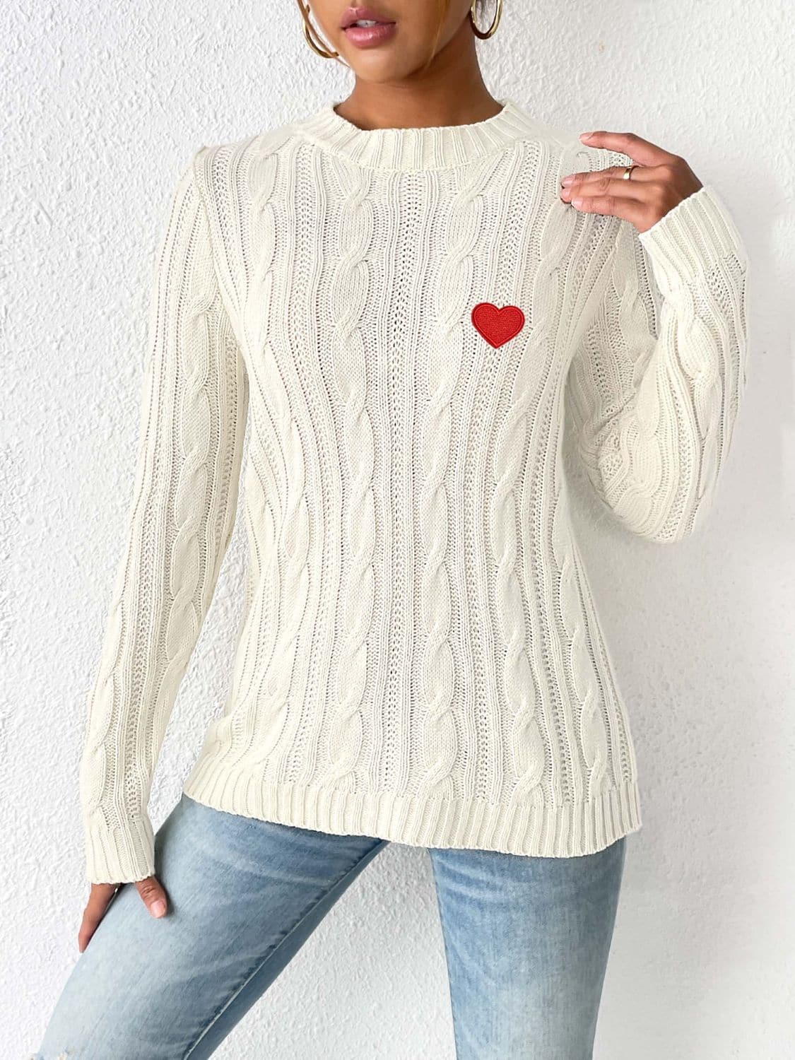 Cozy heart cable-knit sweater